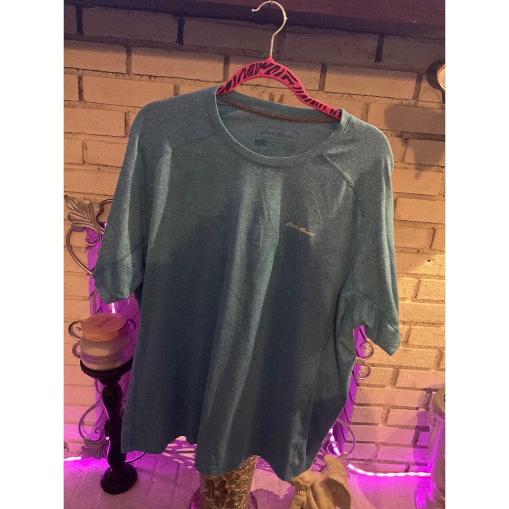 Eddie Bauer Mens XL Short Sleeve Performance Tee Heathered Blue Active T-Shirt